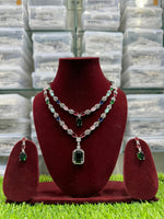 Double Layer CZ Indian Bridal Necklace Earrings Set, Bollywood Double Layer Necklace Set, AD Indian Layer Jewelry Set, Celebrity CZ Layer Necklace Set