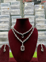 Double Layer CZ Indian Bridal Necklace Earrings Set, Bollywood Double Layer Necklace Set, AD Indian Layer Jewelry Set, Celebrity CZ Layer Necklace Set