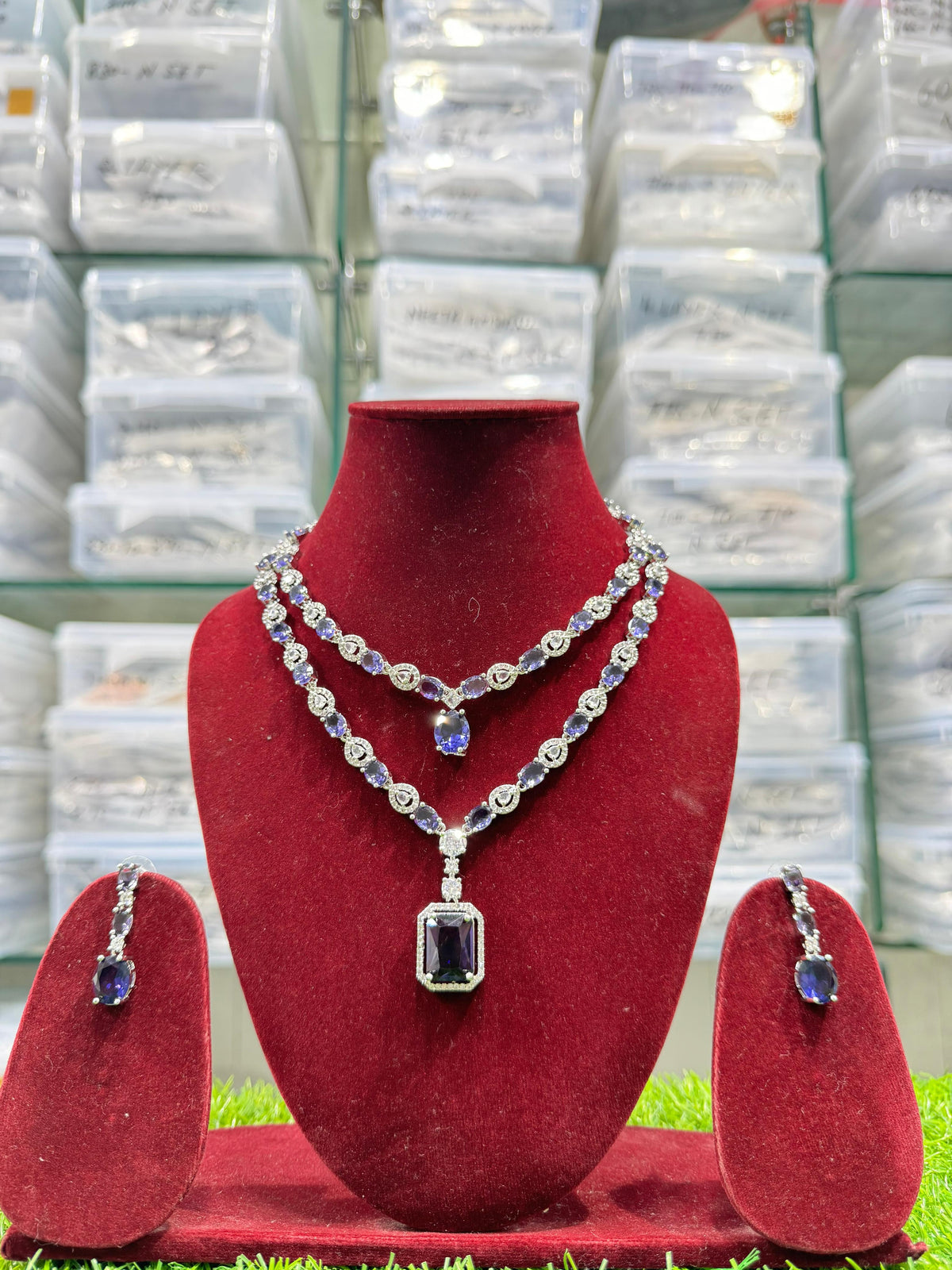 Double Layer CZ Indian Bridal Necklace Earrings Set, Bollywood Double Layer Necklace Set, AD Indian Layer Jewelry Set, Celebrity CZ Layer Necklace Set