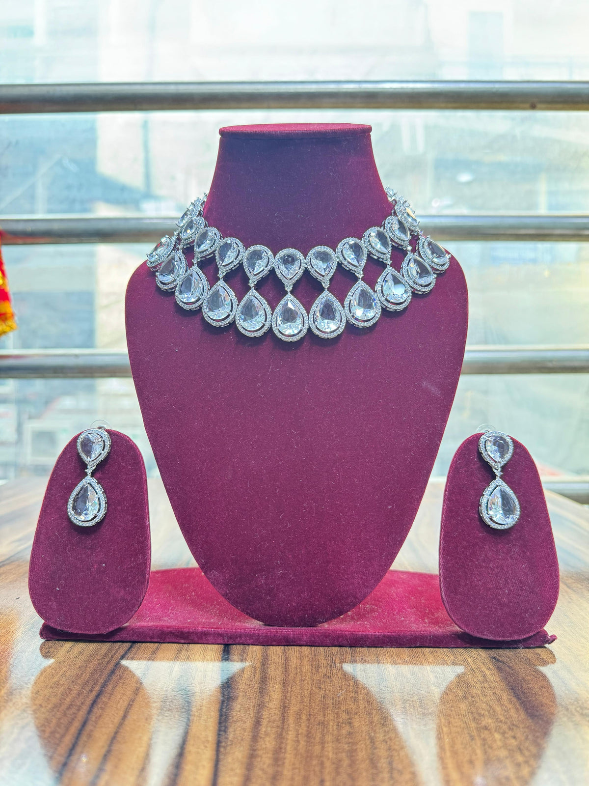 Bollywood Inspired Indian Traditional Polki Choker Set, Bollywood Design Polki Layered Choker Jewelry Set, Indian Polki Wedding Jewelry Set