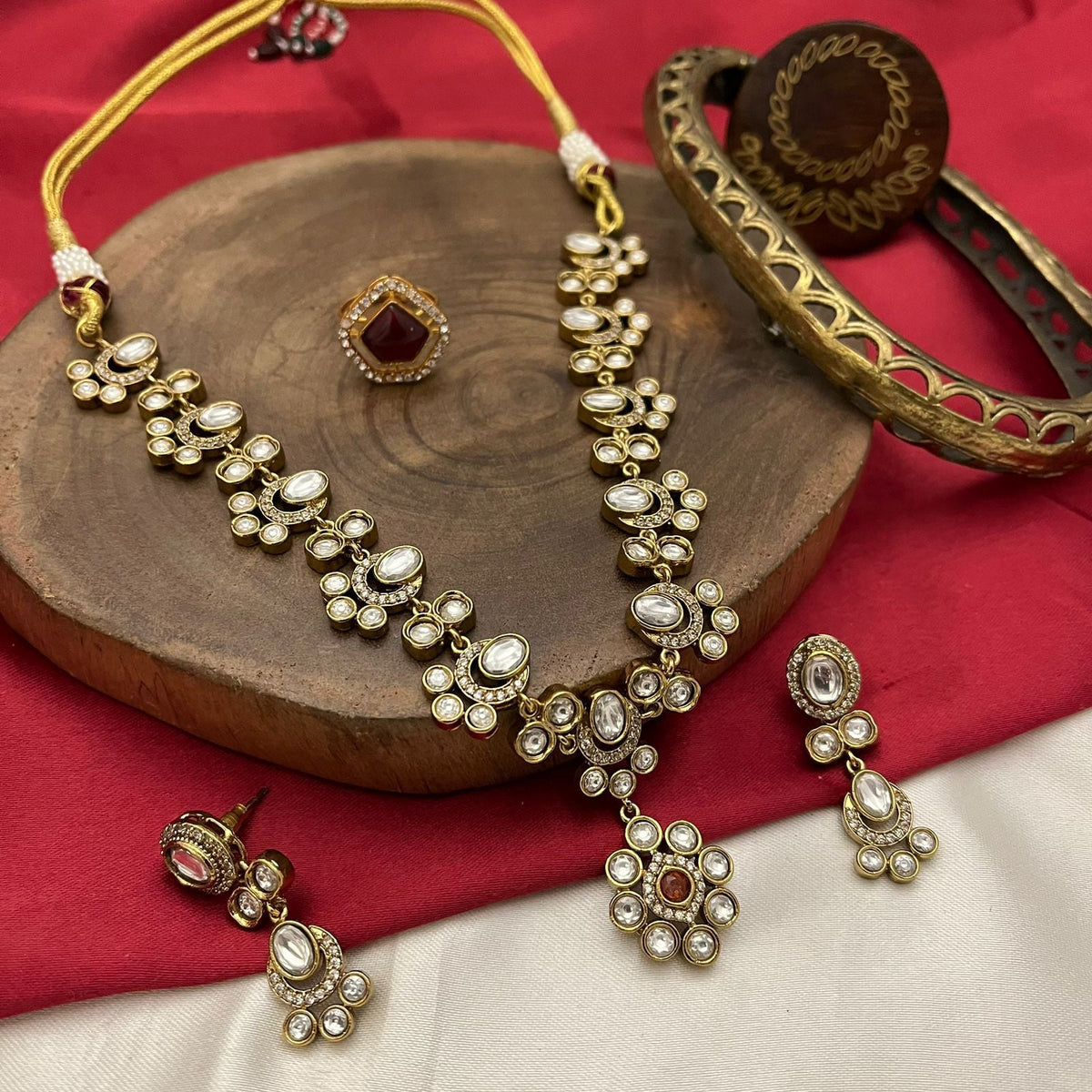 Jaipuri Pearl Beaded Kundan Necklace Earrings Set, Rajsthani Pearl Necklace Set, Jaipuri Kundan Jewelry Set, Indian Kundan Beaded Necklace Jewelry Set
