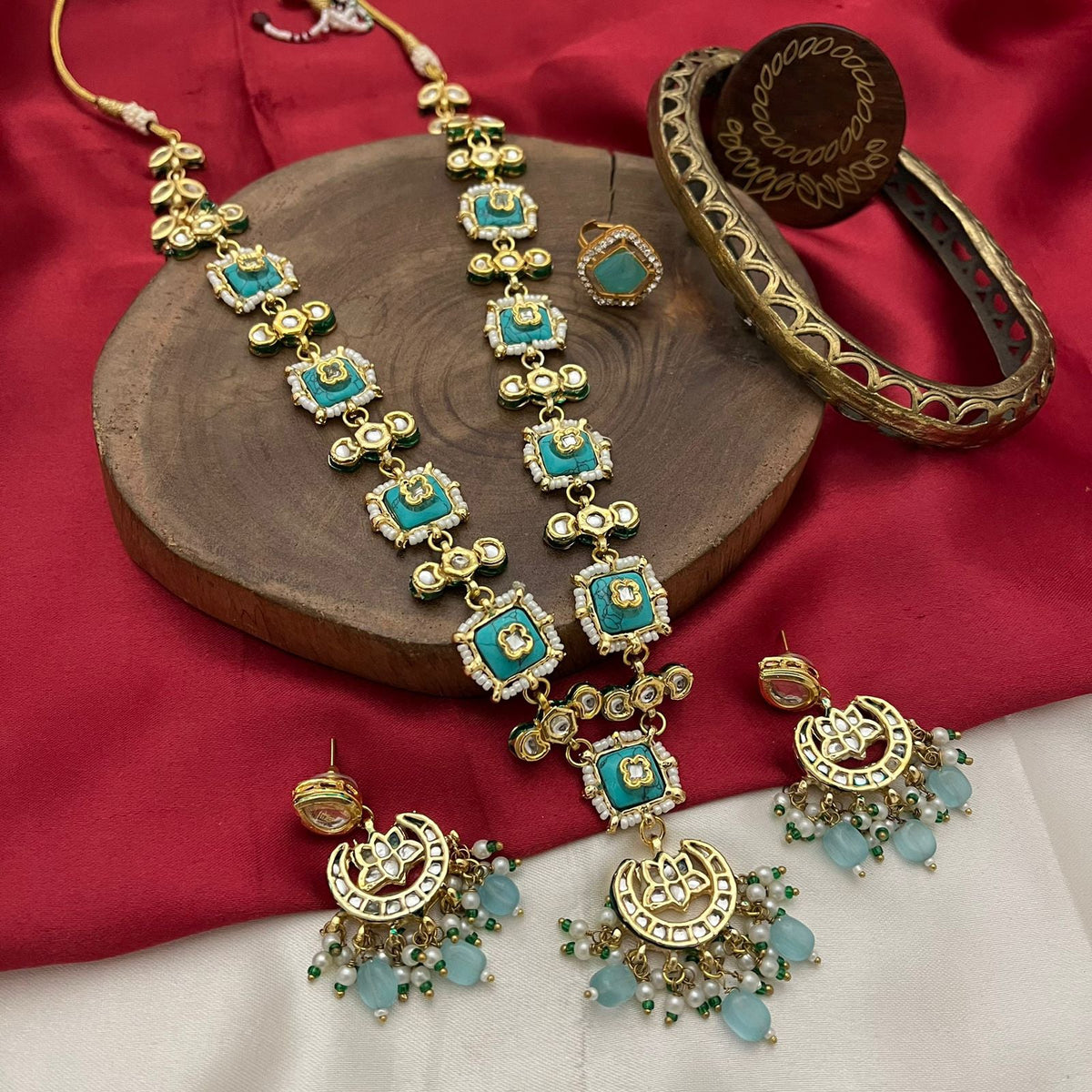 Rajsthani Traditional Gold Plated Kundan Necklace Set, Jaipuri Ethnic Kundan Necklace Earrings Set, Indian Traditional Kundan Jewelry Set, Bollywood Kundan Jewelry Set, Indian Wedding Kundan Beaded Necklace Earrings Set