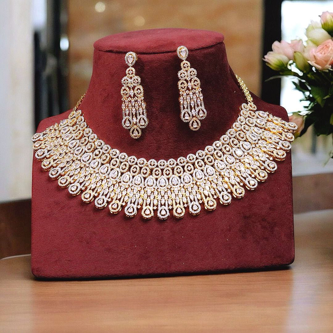 Celebrity Golden Layer Choker Earrings Set, Indian Golden Layer Choker Set, Wedding Layer Jewelry Set, Pakistani Golden Choker Set, Golden Choker Set