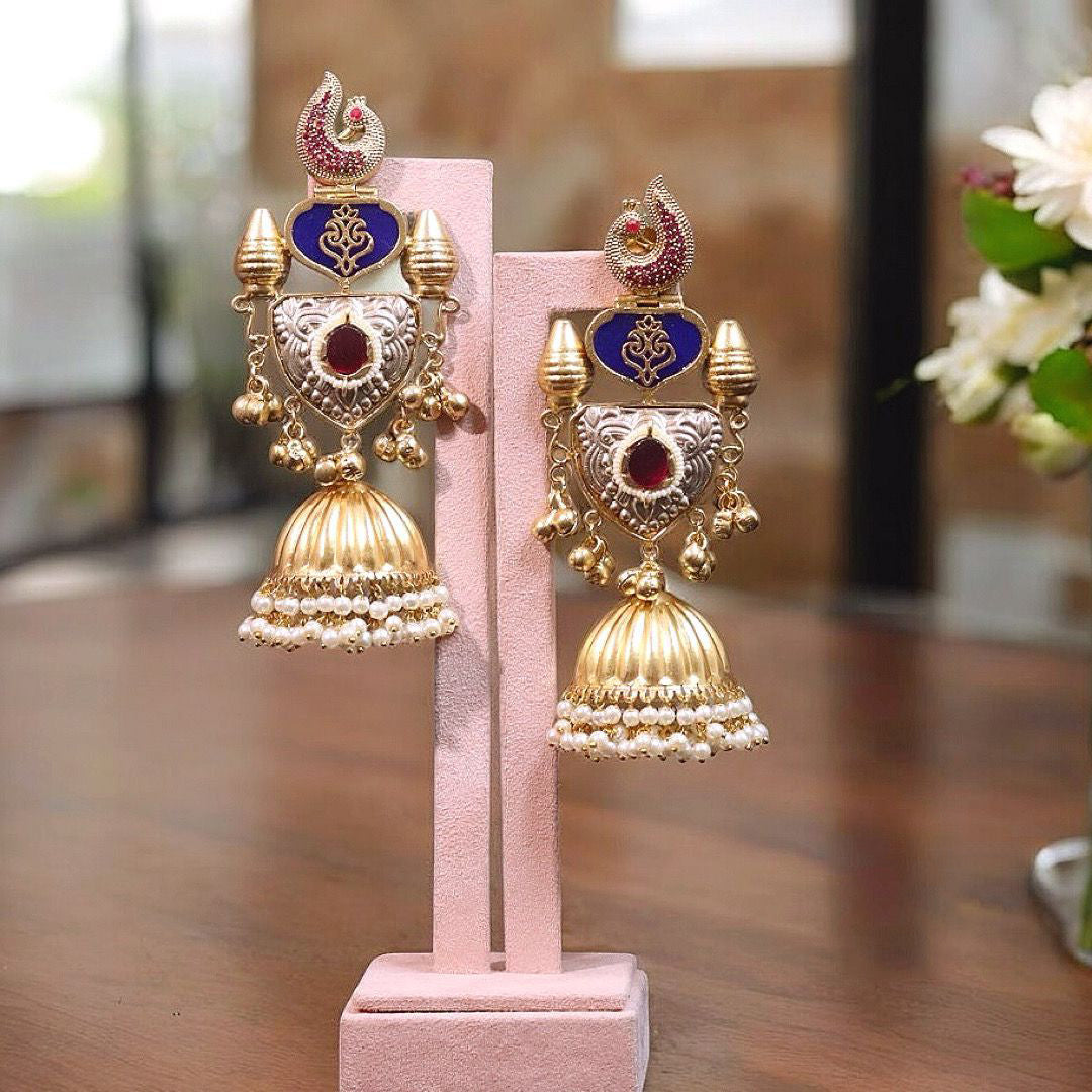 Indian Wedding Peacock Inspired Jhumki Earrings Set, Bollywood Peacock Design Jhumki Set, Celebrity Peacock Earrings Set, Bridal Peaock Jewelry Set
