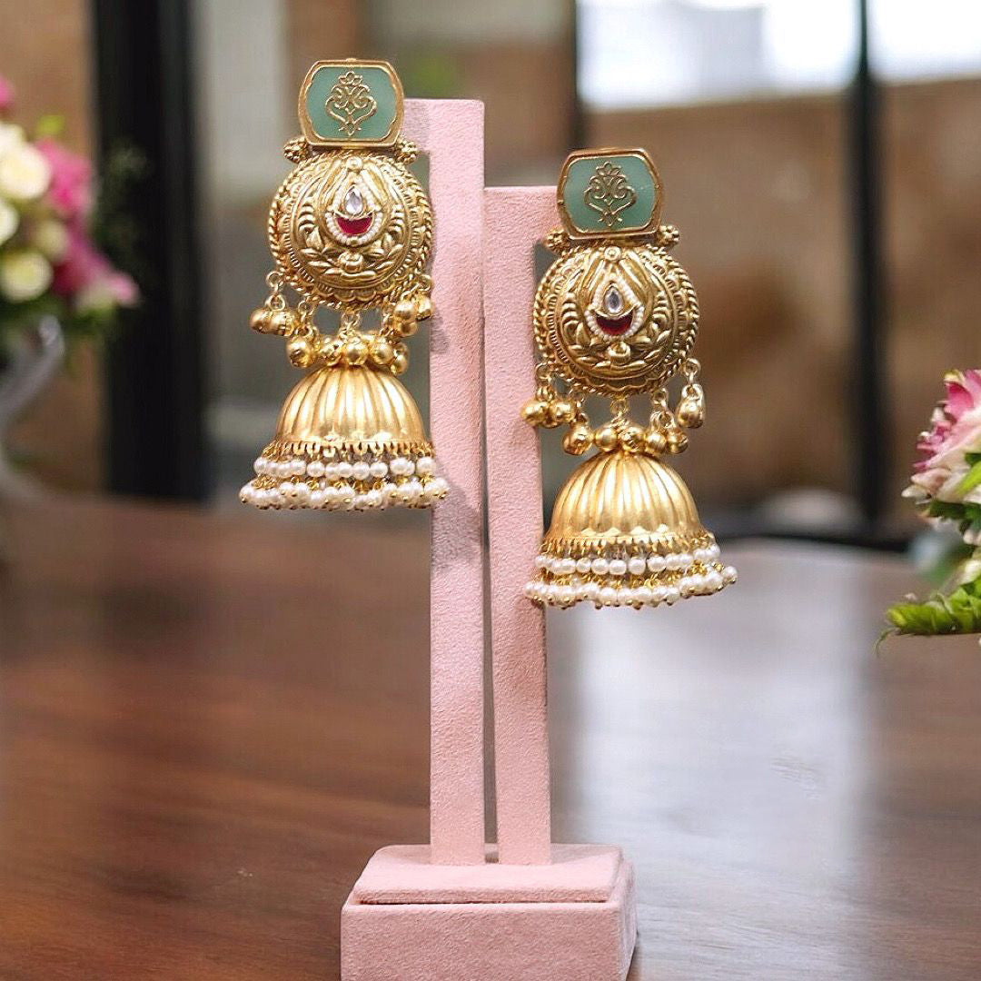 Pakistani Traditional Pearl Jhumki Earrings Set, Pakistani Bridal Kundan Jhumki Set, Indian Jhumki Set, Indian Kundan Jewelry Set
