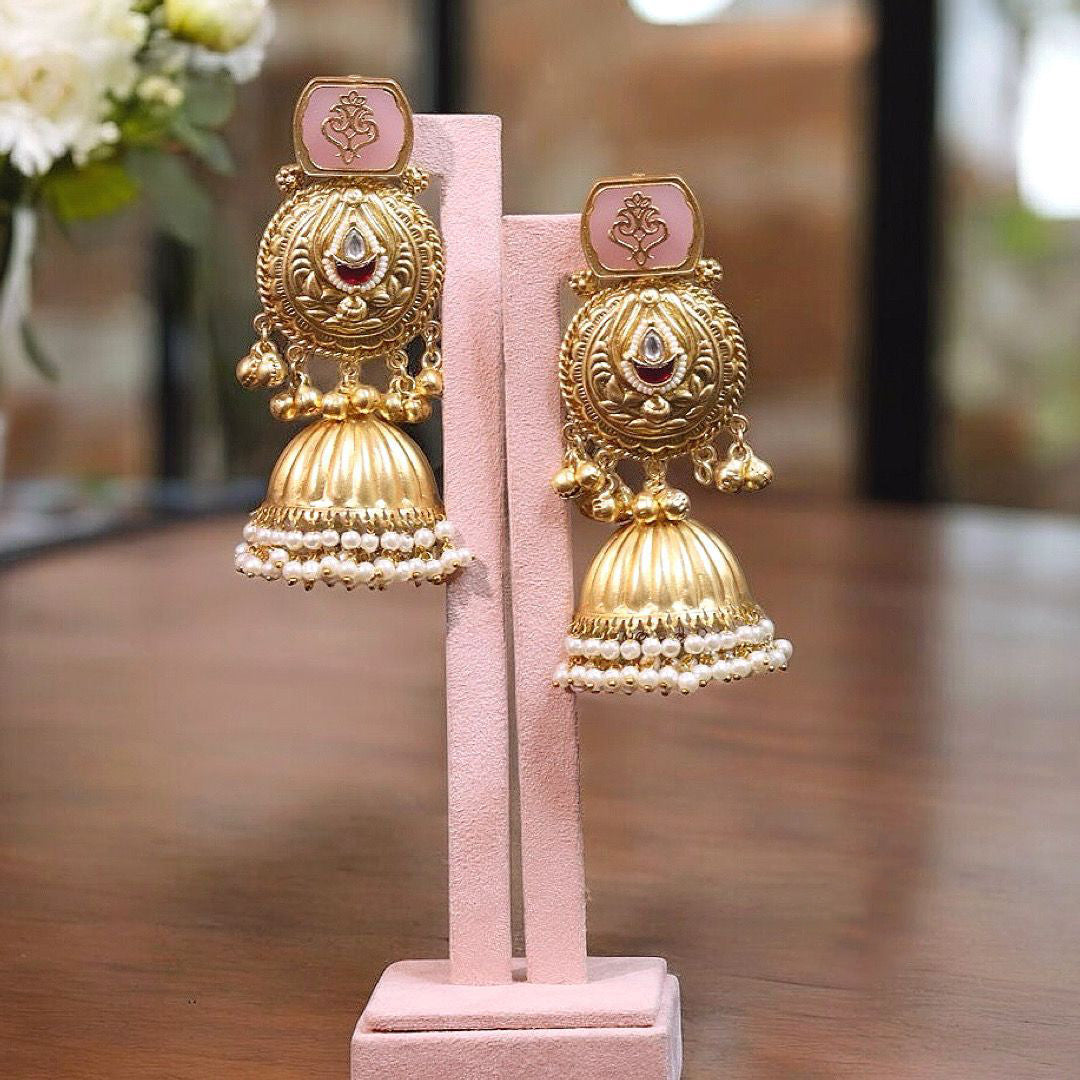 Pakistani Traditional Pearl Jhumki Earrings Set, Pakistani Bridal Kundan Jhumki Set, Indian Jhumki Set, Indian Kundan Jewelry Set