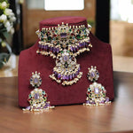 Nature Inspired Polki Choker Earrings Indian Jewelry Set, Bollywood Floral Polki Choker Set, Celebrity Polki Choker Earrings Set