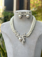 Crystal Beaded Floral Leaf Design Indian Necklace Set, Leaf Inspired Wedding Jewelry Set, Indian Nature Jewelry Set, Pakistani Necklace Set