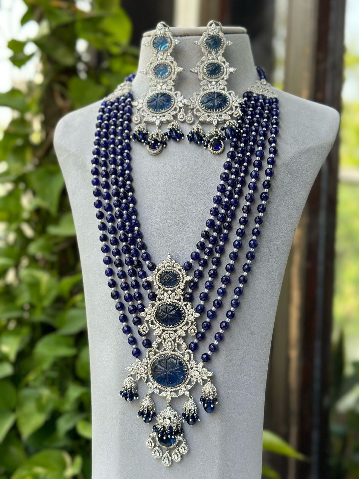 Multi Layer Jaipuri Polki Necklace Earrings Set, Layered Rajsthani Traditional Jewelry Set, Indian Ethnic Layer Necklace Set, Bollywood Multi Layer Polki Necklace Set, Celebrity Polki Jewelry Set