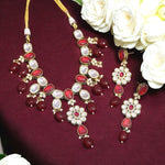 Indian Traditional Floral Polki Necklace Earrings Set, Rajsthani Ethnic Floral Necklace Set, Jaipuri Polki Jewelry Set