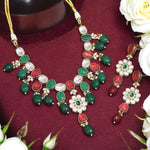 Indian Traditional Floral Polki Necklace Earrings Set, Rajsthani Ethnic Floral Necklace Set, Jaipuri Polki Jewelry Set