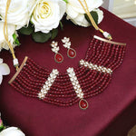 Red Multi Layer Polki Choker Earrings Set, Pakistani Layered Red Polki Jewelry Set, Bollywood Red Polki Necklace Set, Celebrity Inspired Red Polki Choker Set, Bridal Polki Necklace Set