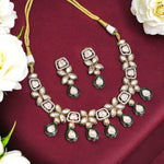 Floral Silver Green Indian Choker Earrings Set, Floral Polki Bollywood Choker Set, Silver Green Polki Indian Jewlery Set, Bridal Polki Jewelry Set