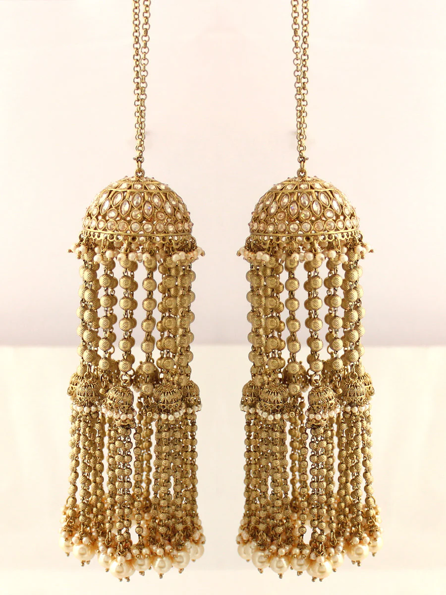 Handcrafted Jhumki Inspired Kaleere Traditional Jewelry, Golden Kaleere Bridal Accessories, Multi Layer Kaleere, Layered Indian Golden Jhumki Kaleere, Wedding Kaleere