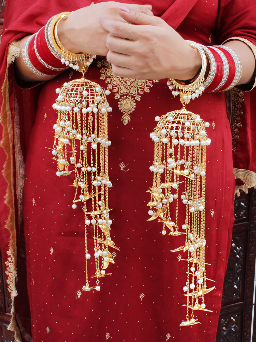 Ethnic Gold Bridal Kaleere Multi Tiered Dangling Beads, Pakistani Kaleere, Indian Wedding Kaleere, Jaipuri Golden Haathphool Set