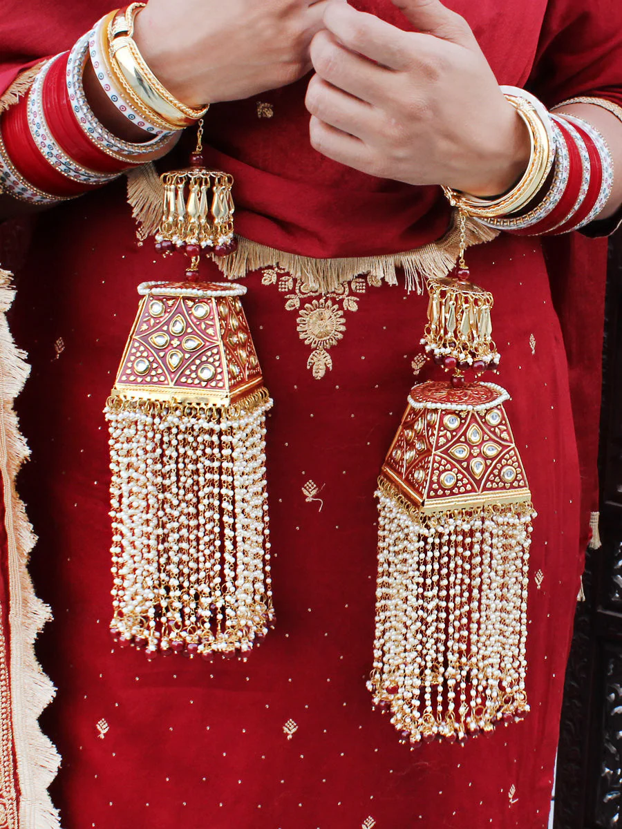 Golden Pink Indian Temple Inspired Haathphool Set, Indian Golden Kaleere Set, Layered Golden Kaleere Set, Rajsthani Kaleere Jewelry