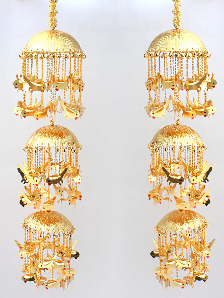Parrot Inspired Golden Haathphool Jewelry Set, Indian Bird Designed Kaleere Set, Pakistani Kaleera, Rajsthani Kaleera Bridal Jewelry Set