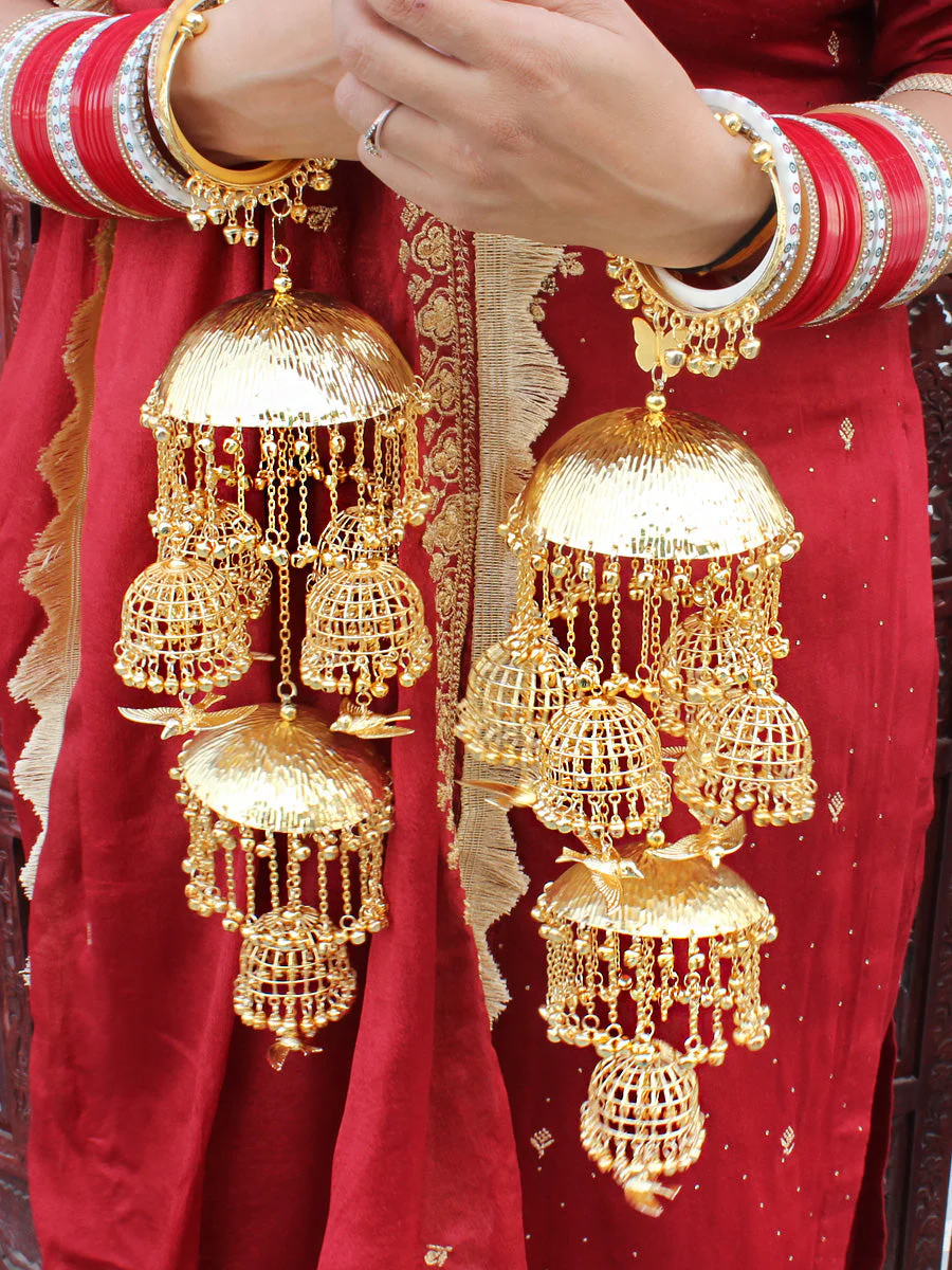 Indian Bird Inspired Golden Kaleere Set, Indian Bird Design Haathphool Set, Jaipuri Kaleere Set, Pakistani Haathphool Set