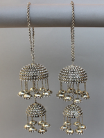 Indian Silver Jhumka Designed Bridal Kalire Set, Pakistani Jhumka Inspired Haathphool Set, Punjabi Kaleere Jewelry Set, Indian Kalire Set