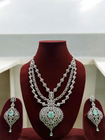 Three Layered Indian Sparkling AD Necklace Earring Set, CZ Layer Necklace Set, Multi Layer AD Jaipuri Necklace Jewelry Set, CZ Layer Jewelry Set