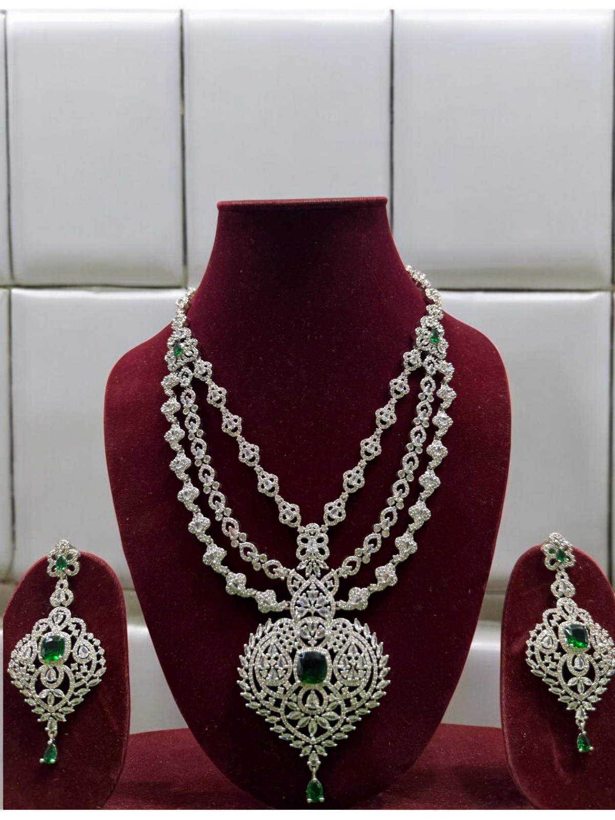 Three Layered Indian Sparkling AD Necklace Earring Set, CZ Layer Necklace Set, Multi Layer AD Jaipuri Necklace Jewelry Set, CZ Layer Jewelry Set