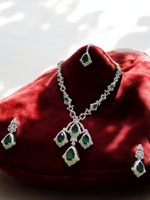 Indian Classic Silver CZ Necklace Earrings Maangtika Set, Pakistani Silver AD Necklace Set, Bollywood AD Jewelry Set, Celebrity Inspired CZ Necklace Set, WEdding AD Jewelry Set