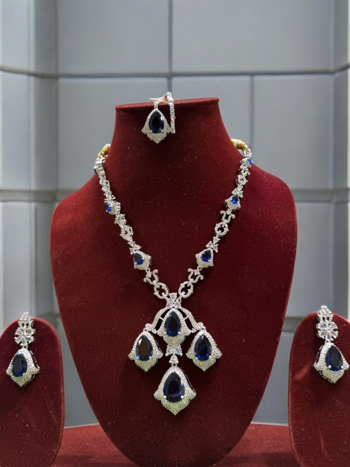 Indian Classic Silver CZ Necklace Earrings Maangtika Set, Pakistani Silver AD Necklace Set, Bollywood AD Jewelry Set, Celebrity Inspired CZ Necklace Set, WEdding AD Jewelry Set