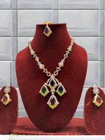 Bollywood Gold Plated AD Necklace Earrings Maangtika Set, Indian Gold Plated AD Necklace Set, Indian AD Jewelry Set, Bridal CZ Necklace Set