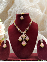 Bollywood Gold Plated AD Necklace Earrings Maangtika Set, Indian Gold Plated AD Necklace Set, Indian AD Jewelry Set, Bridal CZ Necklace Set