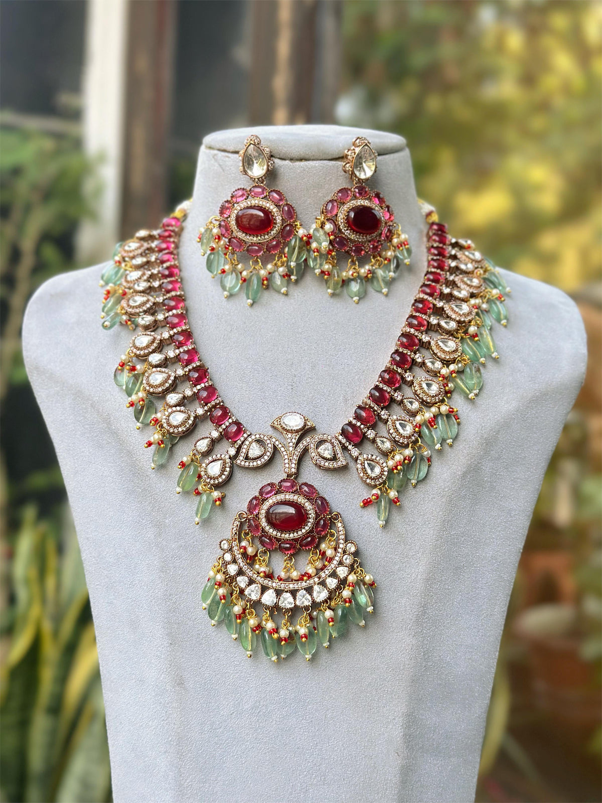 Indian Meenakari Designed Polki Necklace Earrings Set, Pakistani Traditional Polki Necklace Set, JaipuriMeenakari Jewelry Set