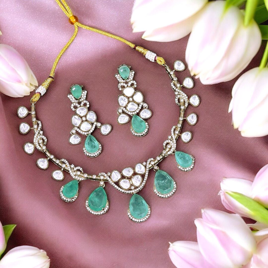 Celebrities Inspired American Diamond Bridal Necklace Earrings Set