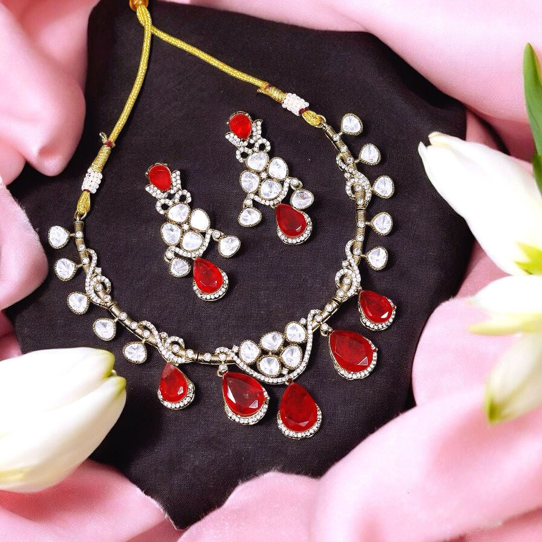 Celebrities Inspired American Diamond Bridal Necklace Earrings Set