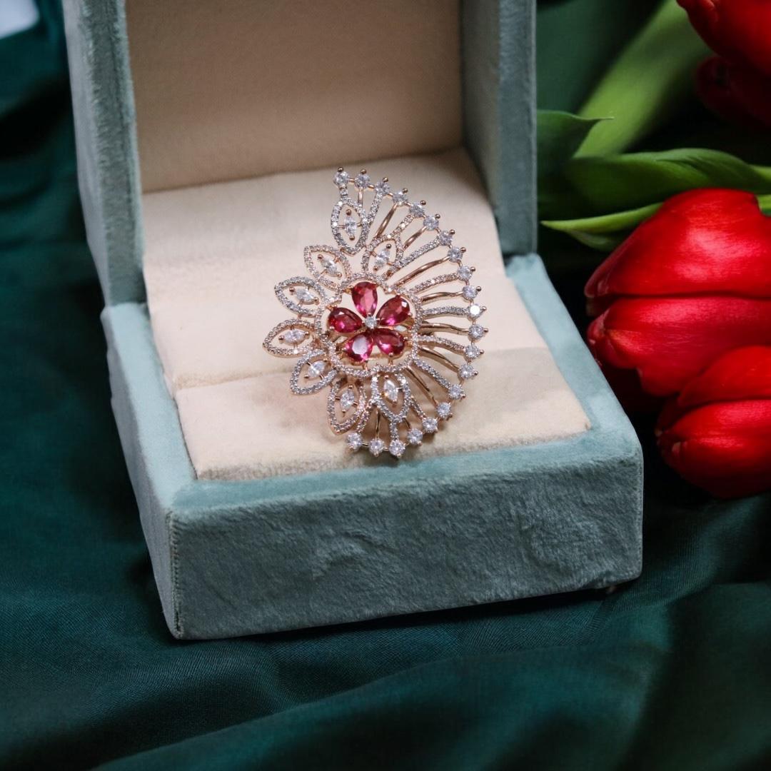 Floral Inspired American Diamond Wedding Ring Indian Jewelry Set