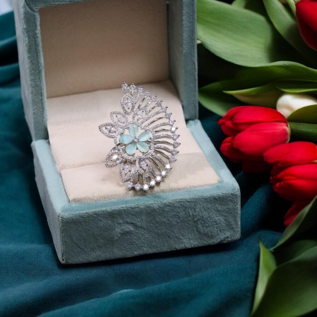 Floral Inspired American Diamond Wedding Ring Indian Jewelry Set