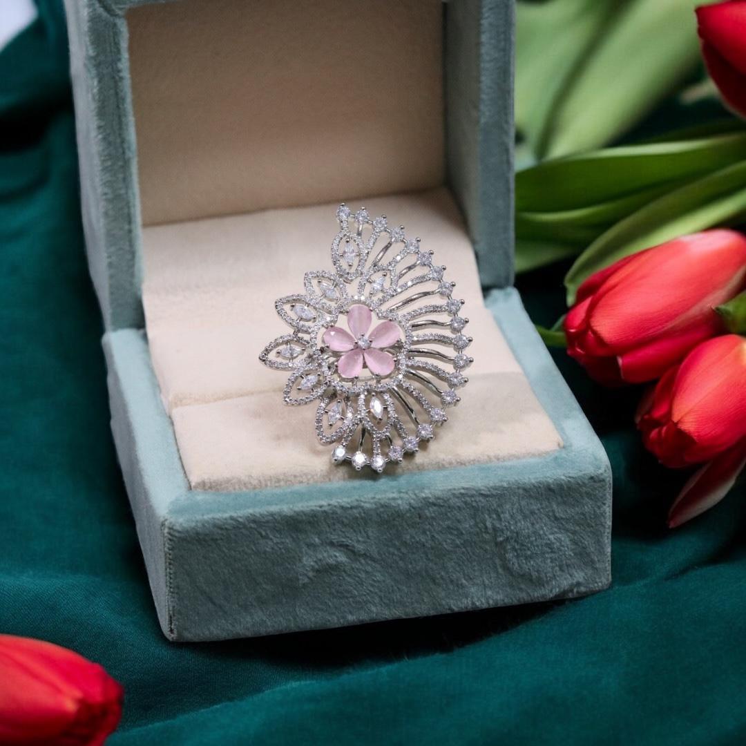 Floral Inspired American Diamond Wedding Ring Indian Jewelry Set