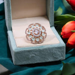 Gold Plated Flower Design CZ Ring For Women