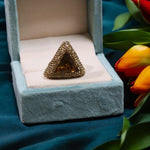 Classic Golden Triangular Stud CZ Ring For Wedding