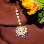 Blue Silver Plated Bridal Maangtikka For Wedding