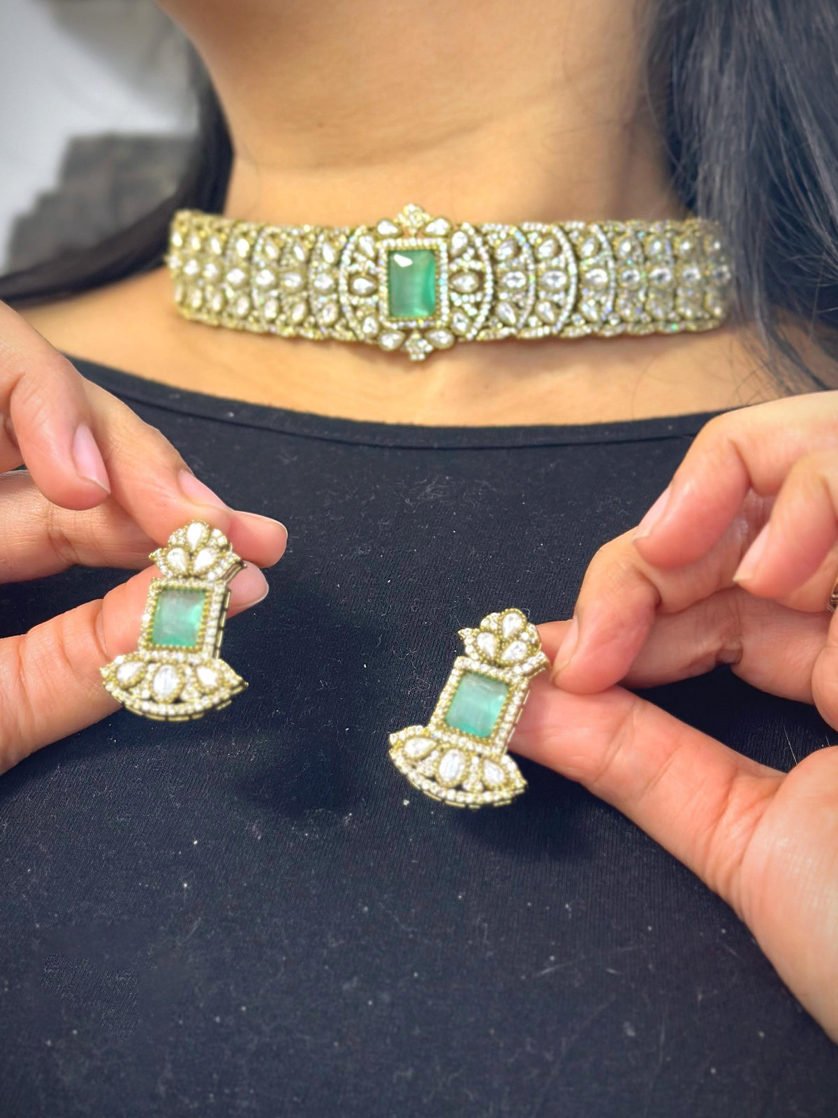 Bollywood Design Gold Plated Stone Work Choker Earrings Set