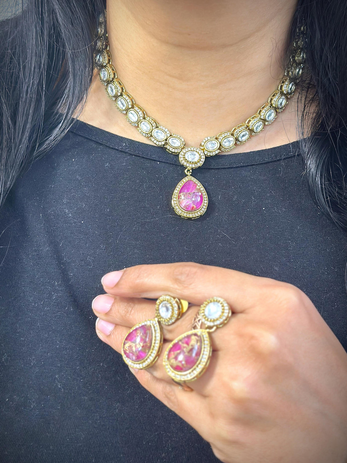 Dazzle Statement AD Necklace Earrings Indian Jewelry Set