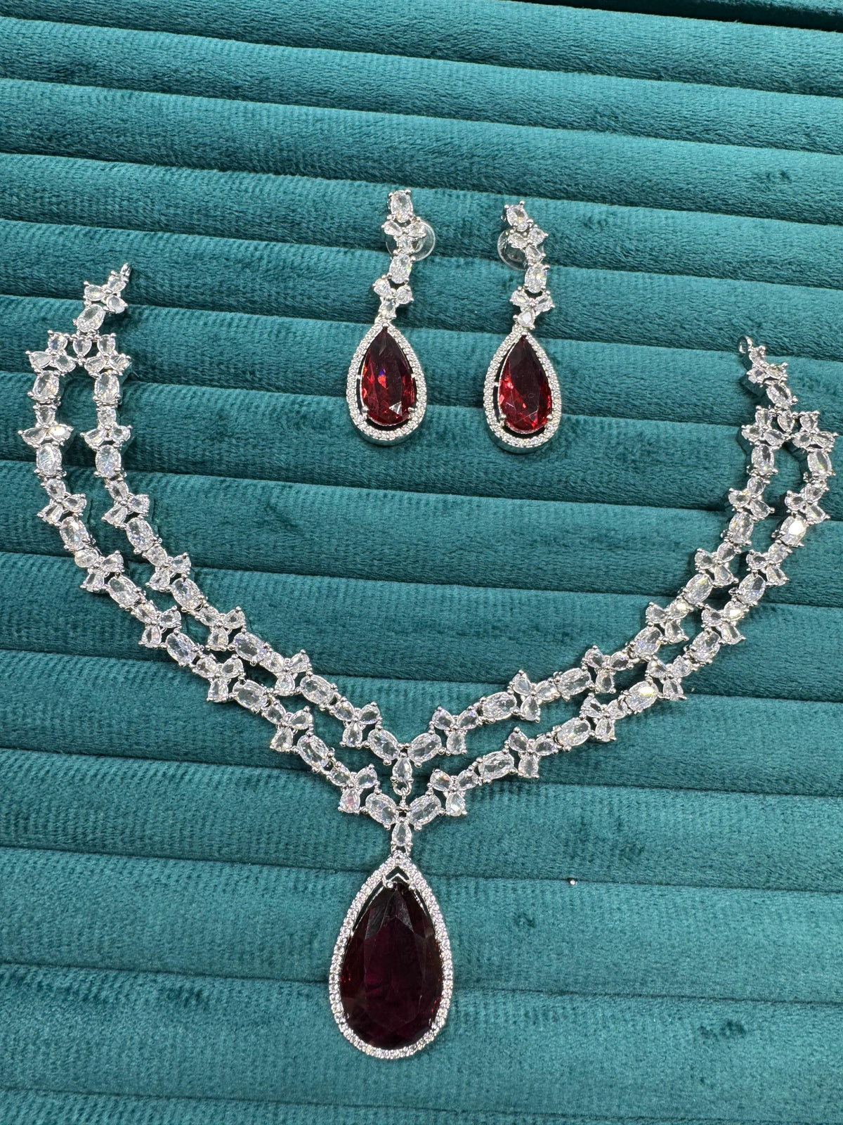 Double Layer Gold Plated Teardrop Necklace Earrings Set