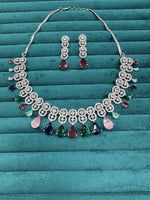 Bollywood Inspired AD Teardrop Silver Plated Necklace Set