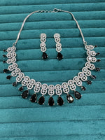 Bollywood Inspired AD Teardrop Silver Plated Necklace Set