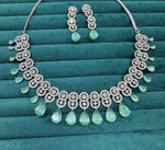 Bollywood Inspired AD Teardrop Silver Plated Necklace Set