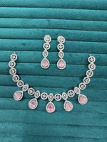 Pakistani CZ Silver Plated Wedding Necklace Earrings Set