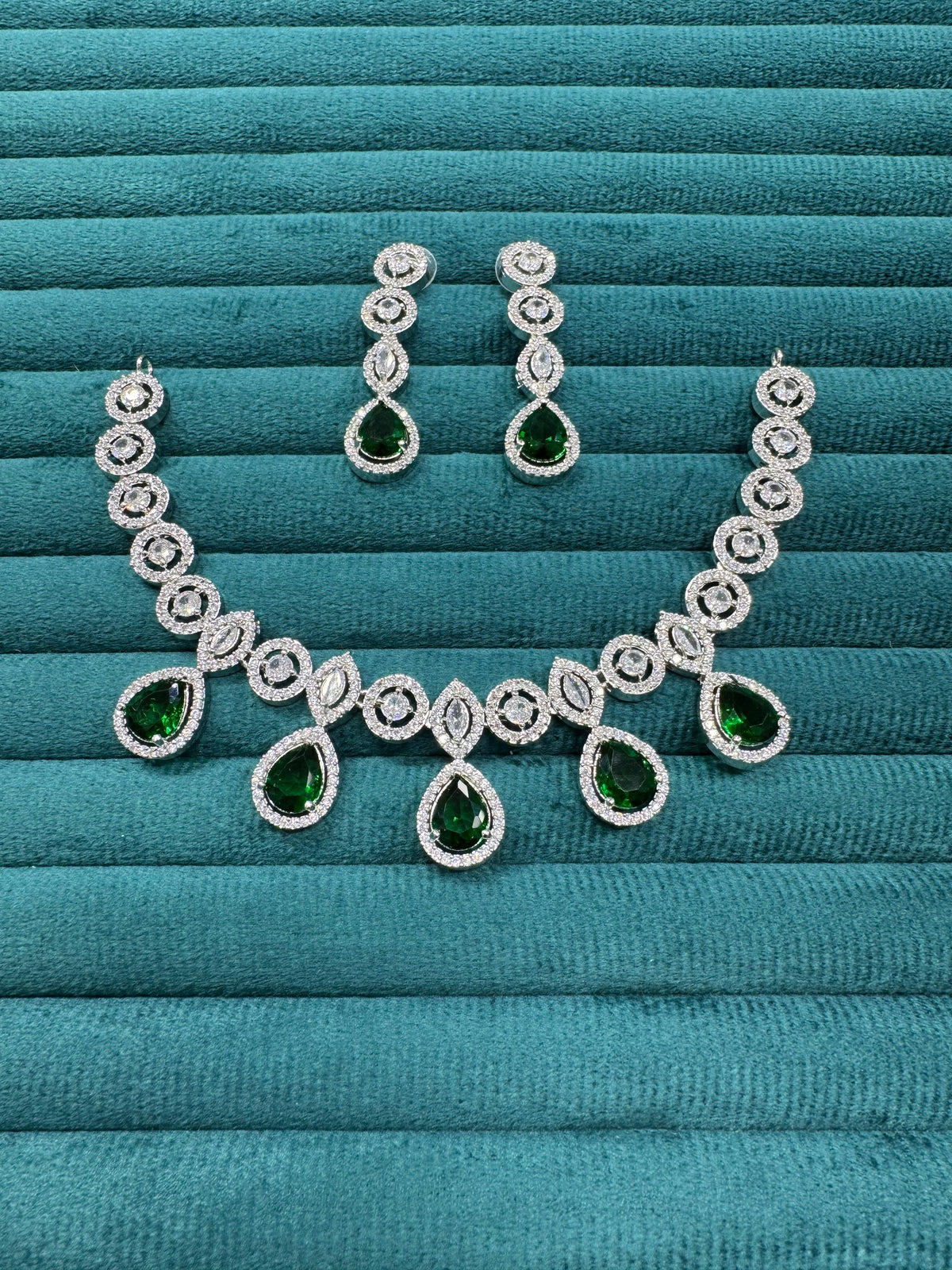 Pakistani CZ Silver Plated Wedding Necklace Earrings Set