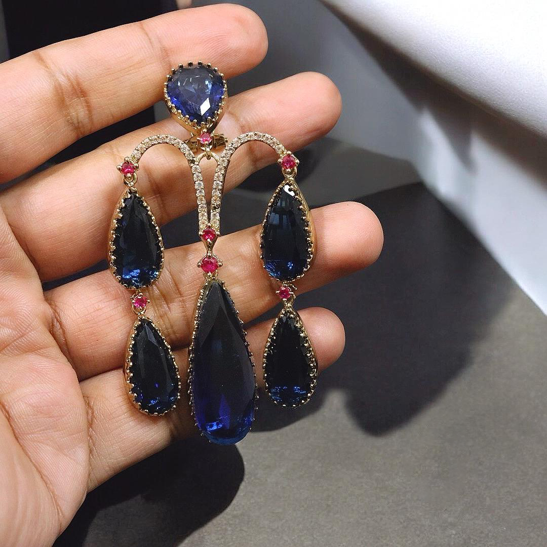 Bollywood Inspired Teardrop CZ Earrings Jewelry Set For Wedding