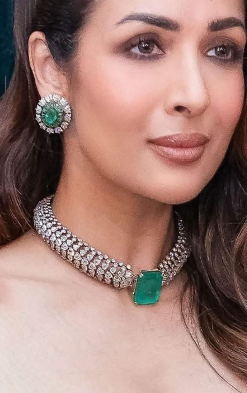 Malaika Arora Inspired Green Polki Wedding Choker Earrings Set