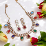 Sparkling Gold Plated Polki Bridal Necklace Earrings Set