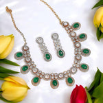 Sparkling Gold Plated Polki Bridal Necklace Earrings Set